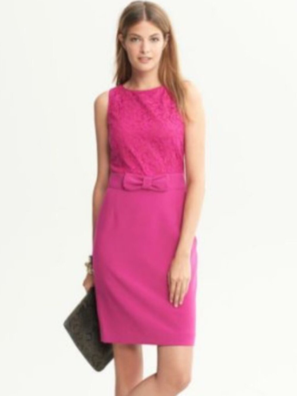 Banana Republic Fuchsia Lace Bow Bodice Sheath Dress Romantic Event Plus Size 14